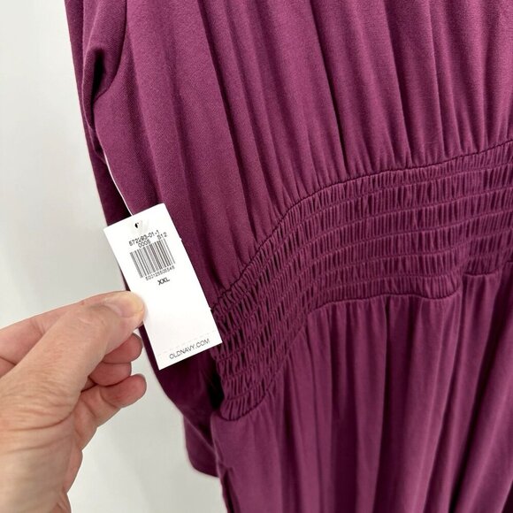 NEW OLD NAVY jumpsuit v neck wide leg knit waist defined cherry bark plus XXL - Picture 7 of 14